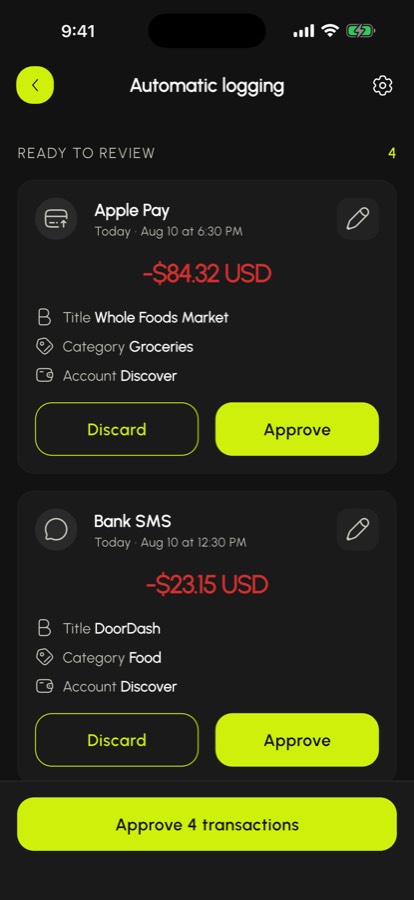 Transactions detected from Apple Pay and bank SMS