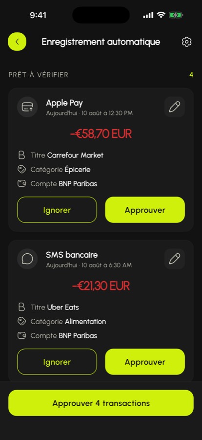 Opérations détectées depuis Apple Pay et les SMS de la banque